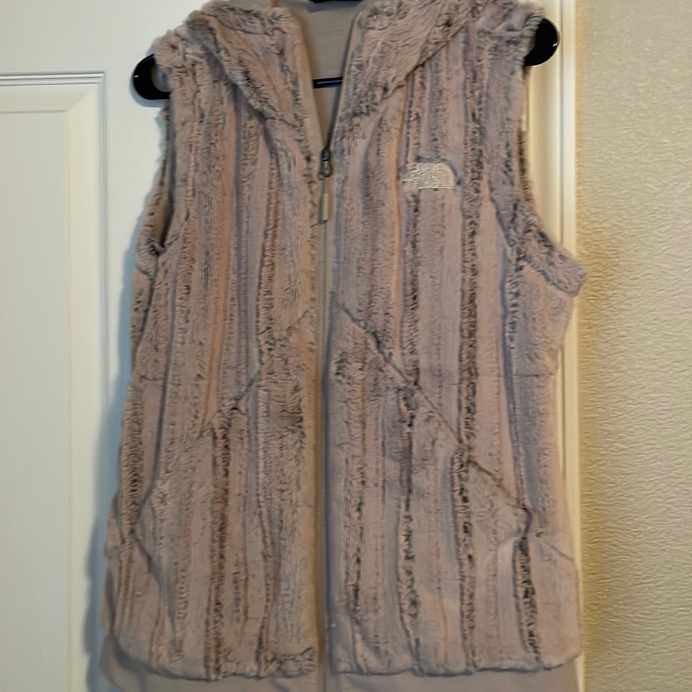 Tan furry north face vest
